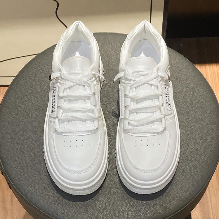 厚底鞋 2023春秋新款松糕小白鞋女休閒增高套腳女鞋一腳蹬小白鞋-細節圖6