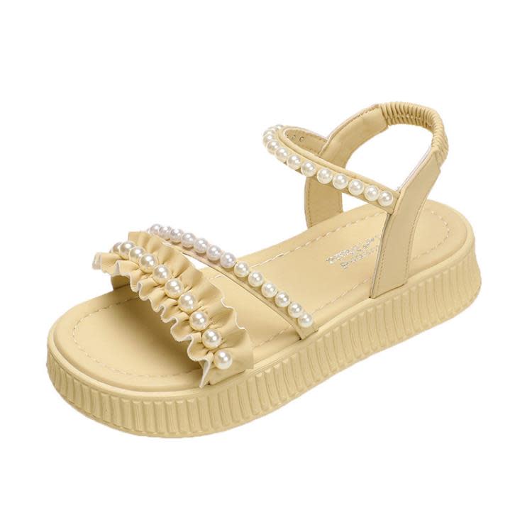 圓頭珍珠涼鞋女夏季時尚休閒女鞋一字帶松糕厚底運動女涼鞋批髮-細節圖5