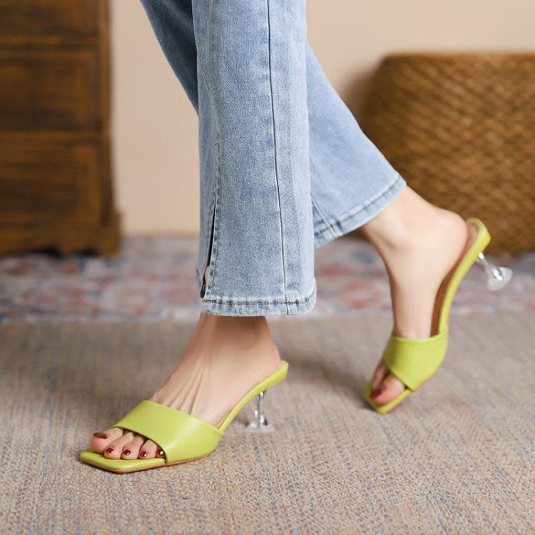 高跟鞋 5858-1 涼拖鞋女夏季新款鞋正韓時尚方頭細跟外穿一字型拖鞋-細節圖3