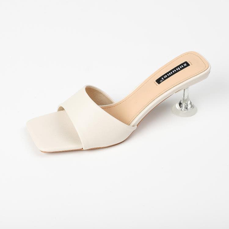 高跟鞋 5858-1 涼拖鞋女夏季新款鞋正韓時尚方頭細跟外穿一字型拖鞋-細節圖6