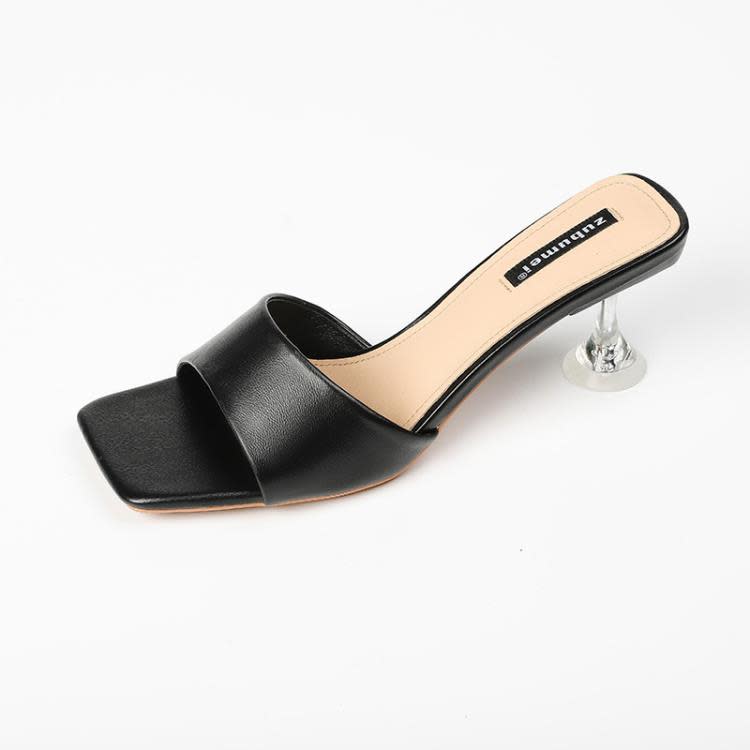 高跟鞋 5858-1 涼拖鞋女夏季新款鞋正韓時尚方頭細跟外穿一字型拖鞋-細節圖7