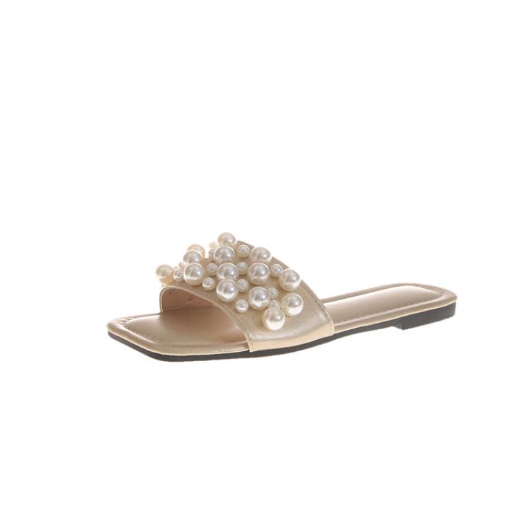 珍珠拖鞋女夏季新款2023時尚外穿仙女風一字方頭正韓休閒沙灘涼拖-細節圖5