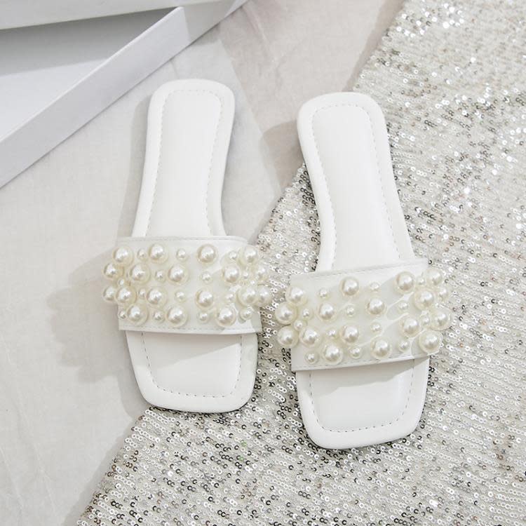 珍珠拖鞋女夏季新款2023時尚外穿仙女風一字方頭正韓休閒沙灘涼拖-細節圖7