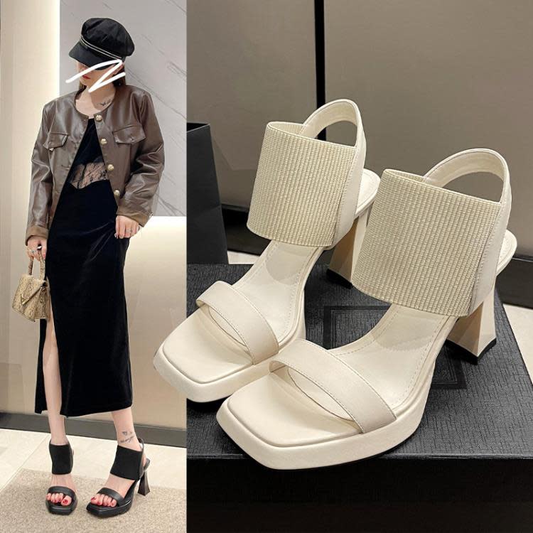 高跟鞋 2023夏季新款時尚氣質一字涼鞋外穿細跟涼鞋仙女鞋子-細節圖2