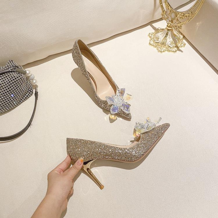 高跟鞋 A-136法式鞋小香風單鞋女2023新款細跟婚鞋百搭夏季尖頭單鞋-細節圖3