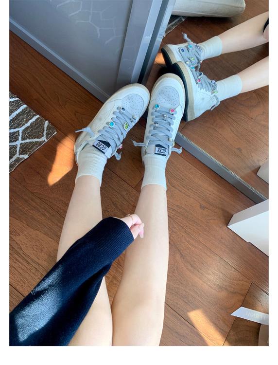 休閒鞋 葡萄媽studiolee 復古臟臟鞋平底彩鉆小白鞋拼色星星板鞋春秋-細節圖2