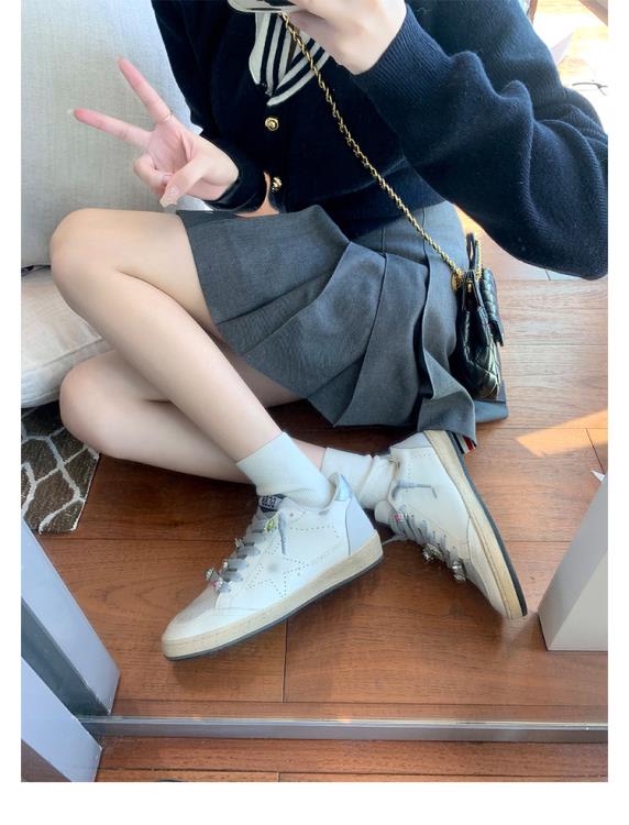 休閒鞋 葡萄媽studiolee 復古臟臟鞋平底彩鉆小白鞋拼色星星板鞋春秋-細節圖4