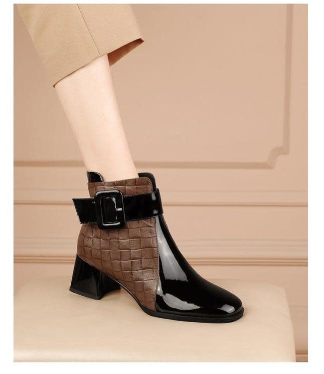 高跟鞋 馬丁靴女式2023新款靴子秋冬正韓時尚圓頭短靴女士踝靴女批髮-細節圖6