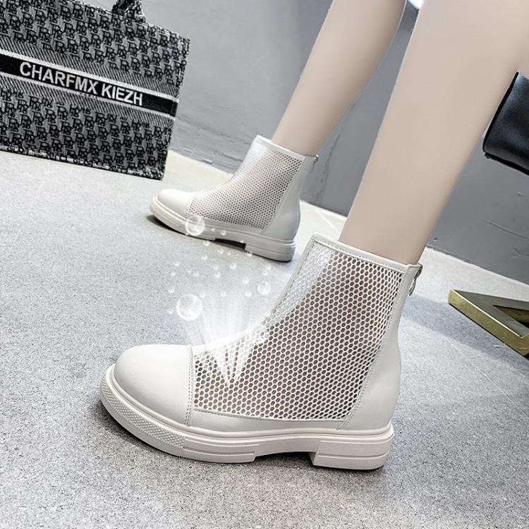 白色馬丁靴女夏季薄款2023新款網紗復古涼靴透氣靴子涼鞋鏤空網靴-細節圖2