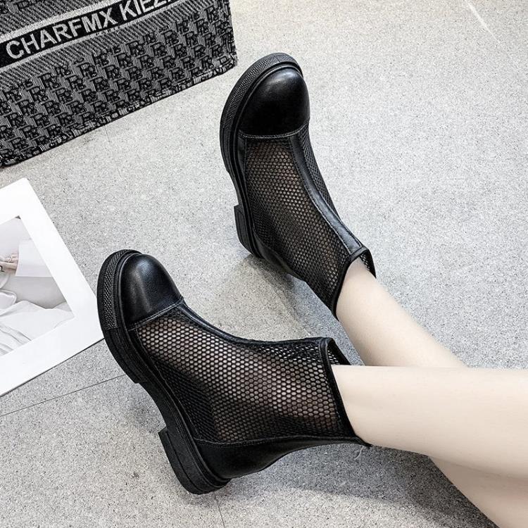 白色馬丁靴女夏季薄款2023新款網紗復古涼靴透氣靴子涼鞋鏤空網靴-細節圖3