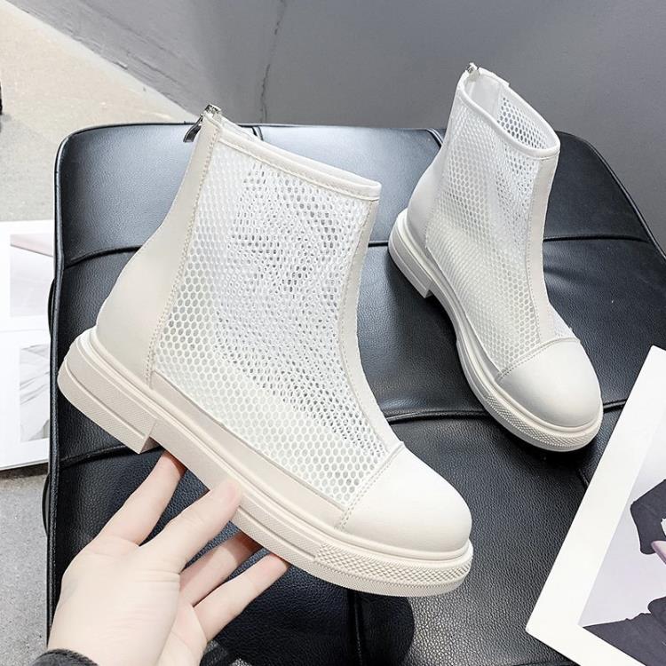 白色馬丁靴女夏季薄款2023新款網紗復古涼靴透氣靴子涼鞋鏤空網靴-細節圖4
