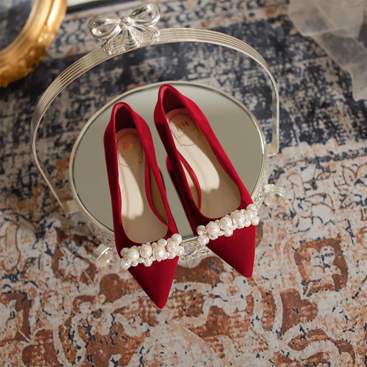 3118-29婚鞋新娘鞋女2023年春新款粗跟鞋秀禾主婚紗不累腳單鞋-細節圖2