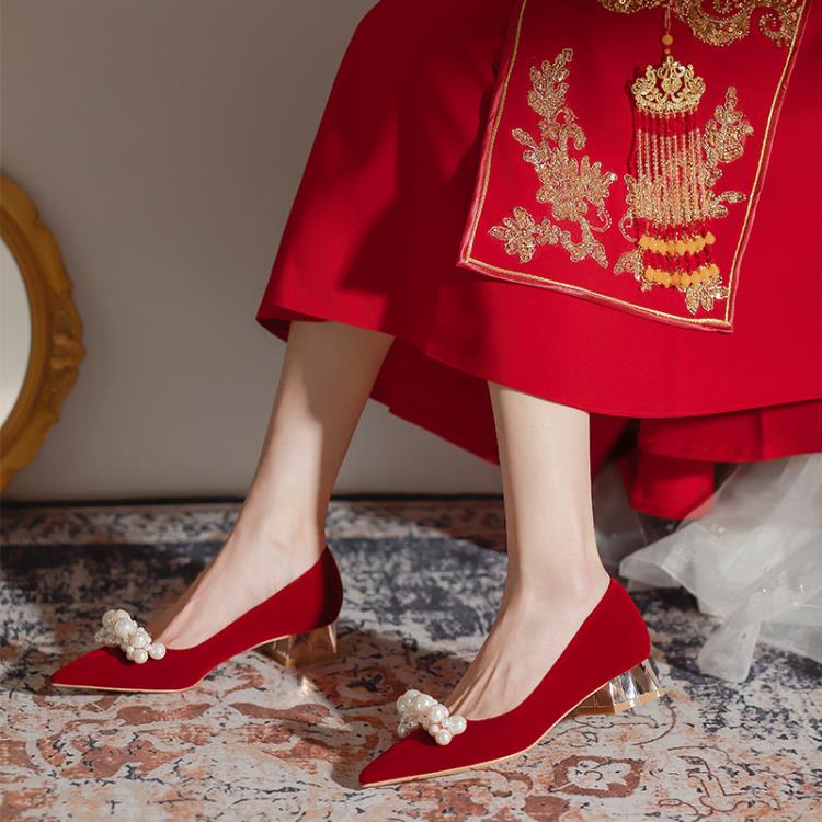 3118-29婚鞋新娘鞋女2023年春新款粗跟鞋秀禾主婚紗不累腳單鞋-細節圖4