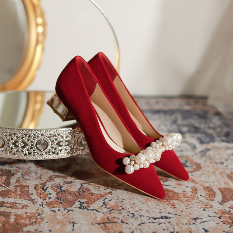 3118-29婚鞋新娘鞋女2023年春新款粗跟鞋秀禾主婚紗不累腳單鞋-細節圖6