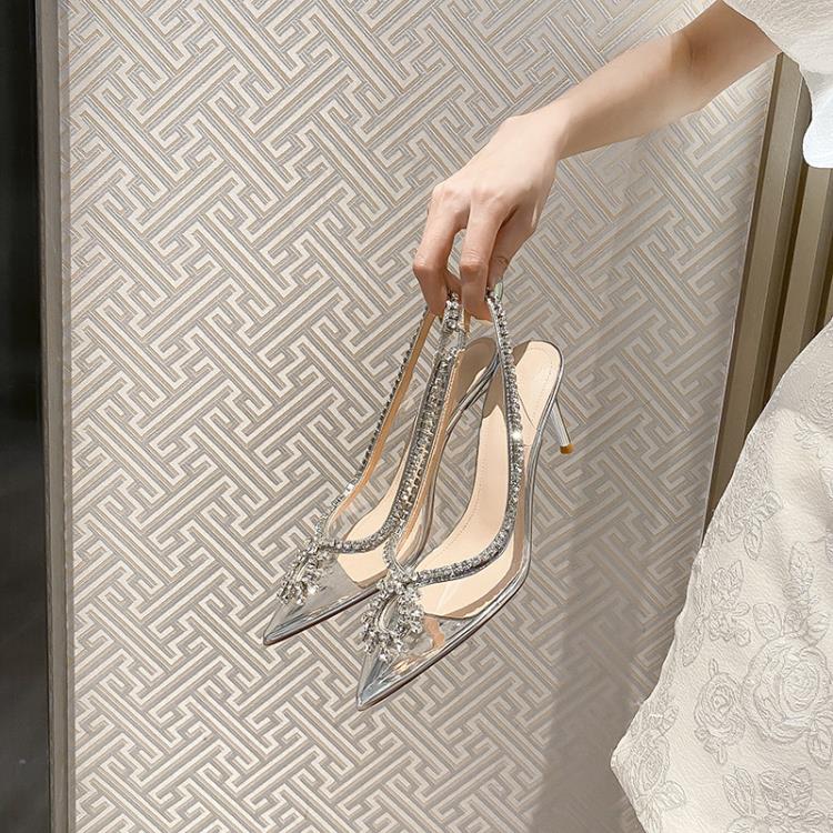 高跟鞋 透明涼鞋歐美鞋百搭夏季2023新款法式細跟涼鞋heels尖頭單鞋-細節圖4