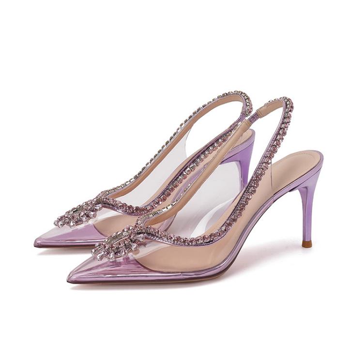 高跟鞋 透明涼鞋歐美鞋百搭夏季2023新款法式細跟涼鞋heels尖頭單鞋-細節圖6