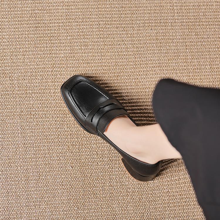 百搭真皮女鞋2023春季新款鞋子女生工作穿正韓簡約方頭瑪麗珍鞋女-細節圖3