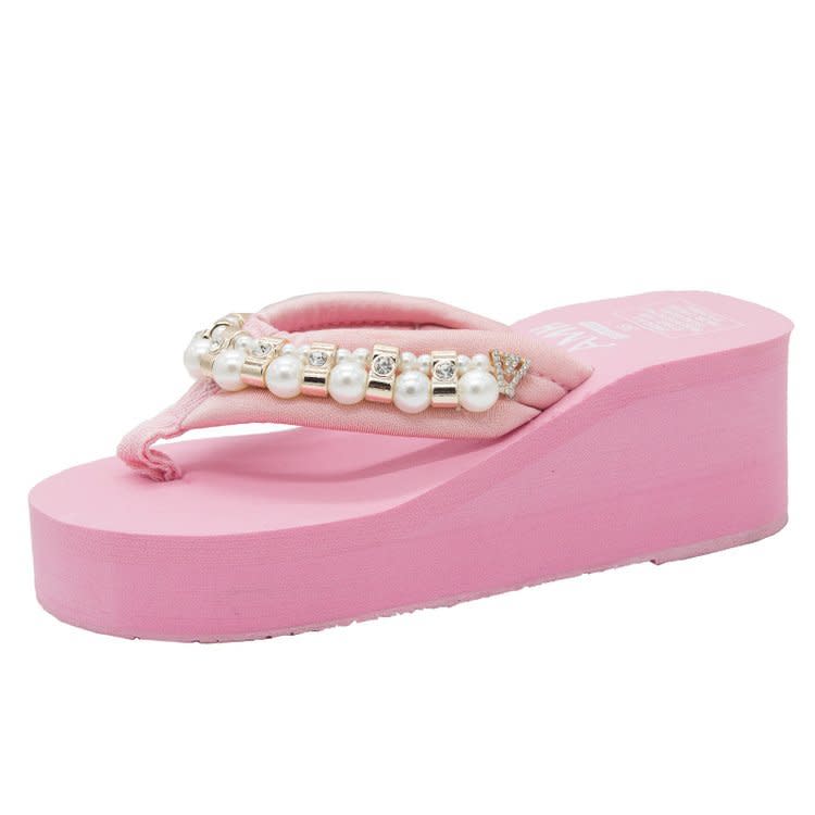 涼拖鞋女夏2023新款時尚厚底水鉆拖鞋網紅外穿平底沙灘人字拖-細節圖5