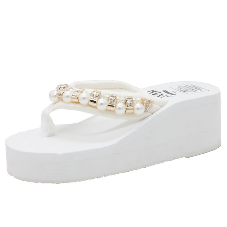 涼拖鞋女夏2023新款時尚厚底水鉆拖鞋網紅外穿平底沙灘人字拖-細節圖7