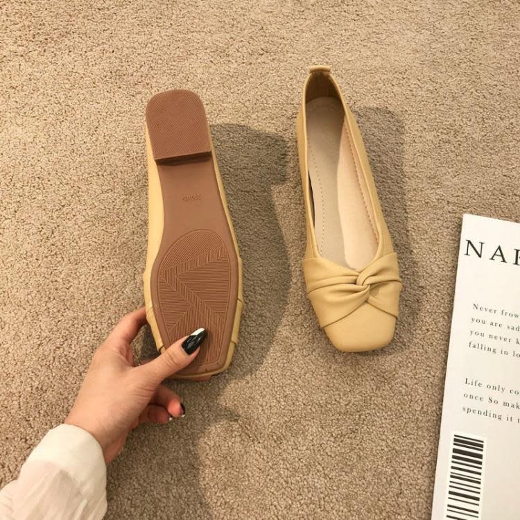 豆豆鞋 淺口單鞋方頭女2023春季簡約百搭軟皮軟底低跟溫柔氣質批髮-細節圖3