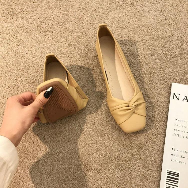 豆豆鞋 淺口單鞋方頭女2023春季簡約百搭軟皮軟底低跟溫柔氣質批髮-細節圖7