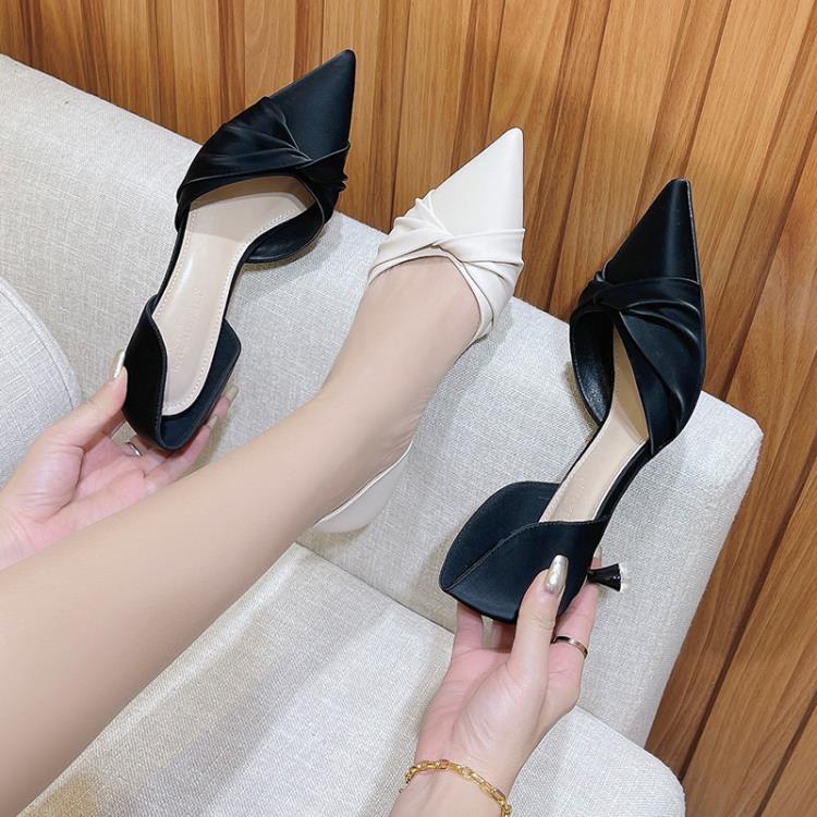 2023夏季新款中空尖頭時尚正韓淺口后空細跟高跟鞋單鞋女-細節圖2
