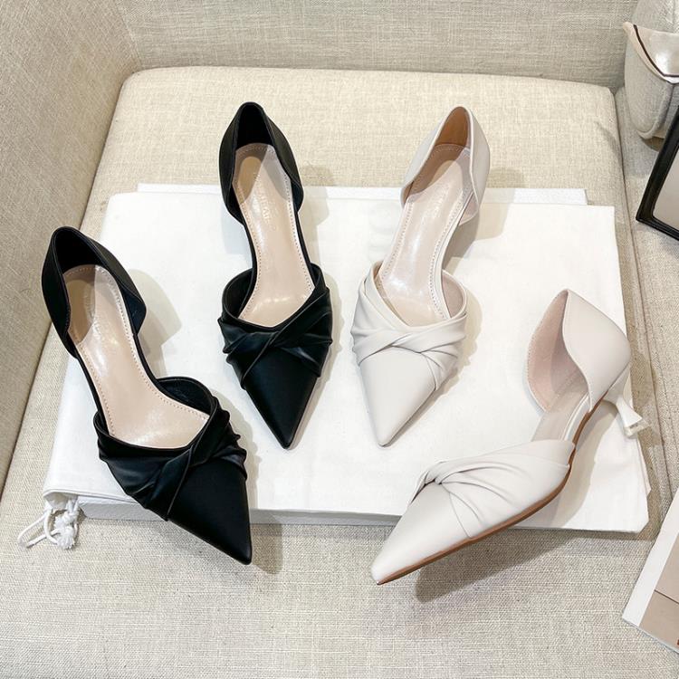 2023夏季新款中空尖頭時尚正韓淺口后空細跟高跟鞋單鞋女-細節圖4