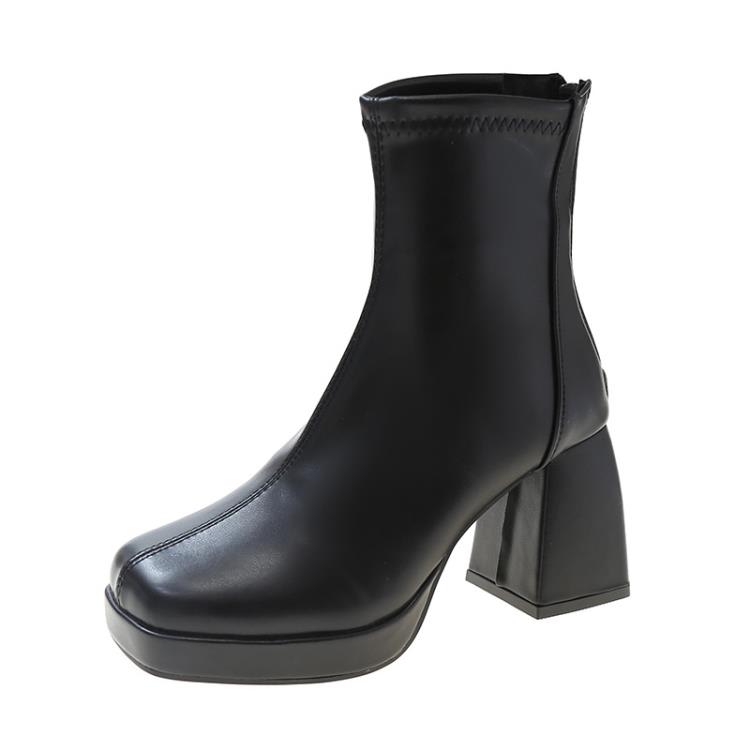 2023冬季新款切爾西靴女復古瘦瘦短靴軟皮防水臺馬丁靴高跟靴子-細節圖5