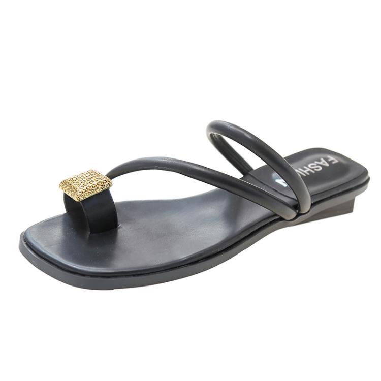 低跟鞋 2023年夏季新款夾腳時尚拖鞋仙女風拖鞋金屬方扣裝飾套趾拖-細節圖6