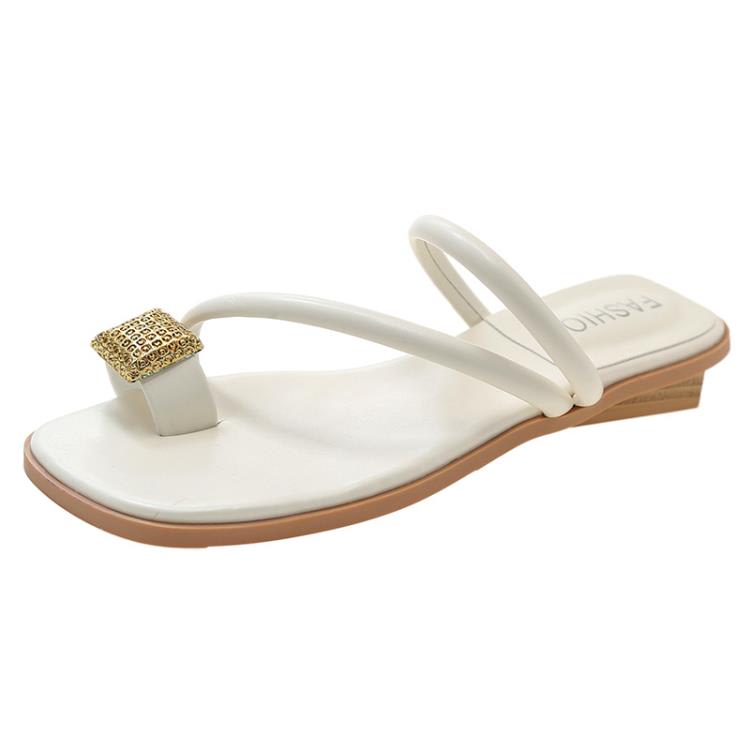 低跟鞋 2023年夏季新款夾腳時尚拖鞋仙女風拖鞋金屬方扣裝飾套趾拖-細節圖7