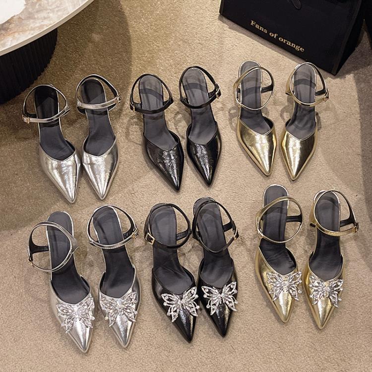 高跟鞋 夏季新款時尚尖頭鞋女細跟包頭歐美風涼鞋中空一字帶涼鞋-細節圖2