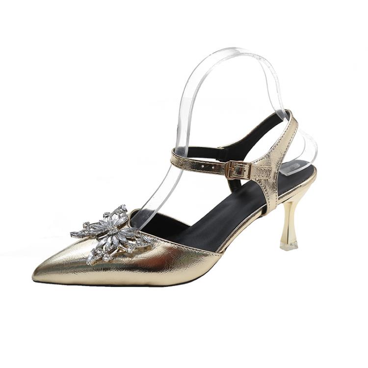 高跟鞋 夏季新款時尚尖頭鞋女細跟包頭歐美風涼鞋中空一字帶涼鞋-細節圖5