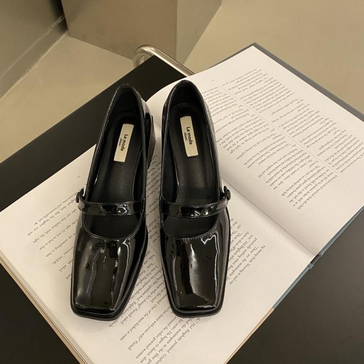 高跟鞋 小眾設計方頭瑪麗珍單鞋女鞋子2023年新款春季黑色法式粗跟鞋-細節圖4