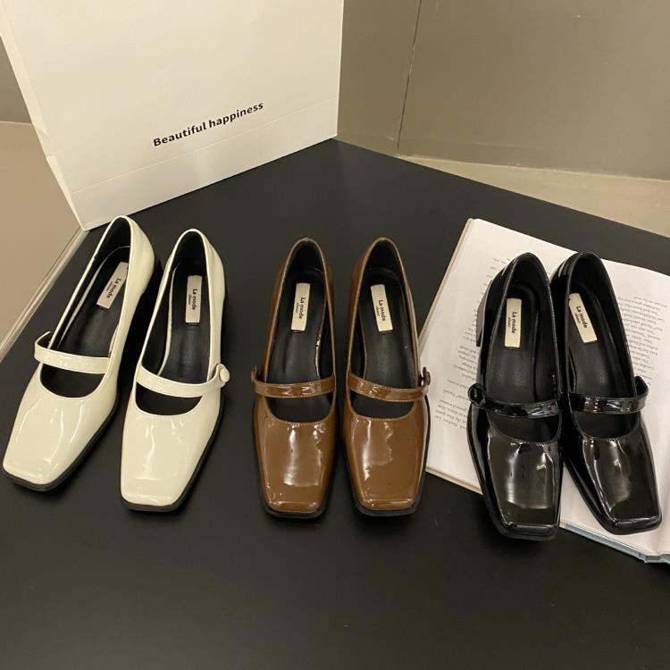 高跟鞋 小眾設計方頭瑪麗珍單鞋女鞋子2023年新款春季黑色法式粗跟鞋-細節圖5