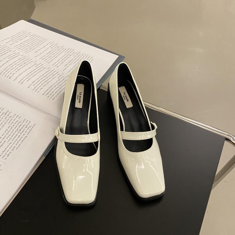 高跟鞋 小眾設計方頭瑪麗珍單鞋女鞋子2023年新款春季黑色法式粗跟鞋-細節圖7