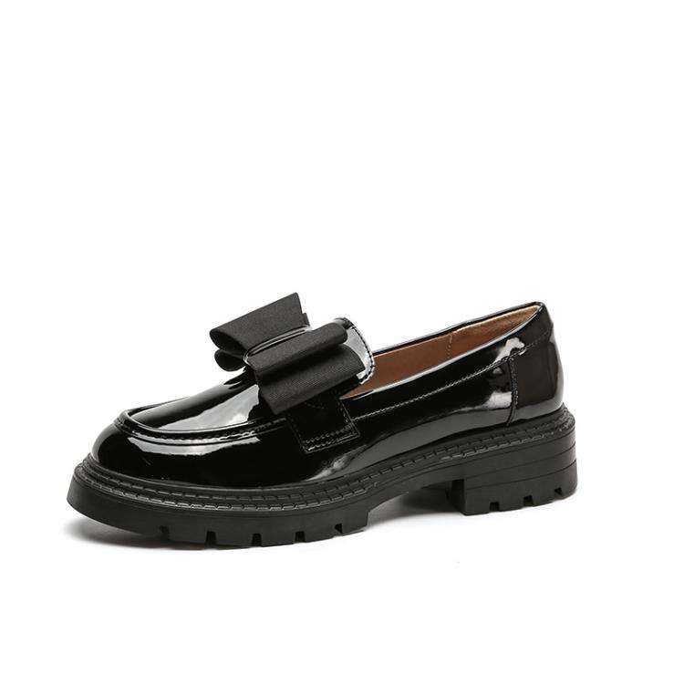 漆面皮軟皮蝴蝶結厚底學院風小皮鞋女2023年秋季新款軟底舒適單鞋-細節圖5