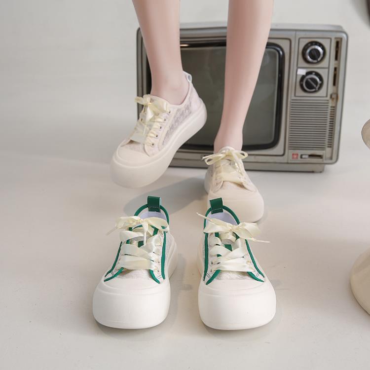 厚底鞋 小白鞋女2023夏季薄款鏤空板鞋蕾絲網面透氣運動鞋網紗單鞋-細節圖3