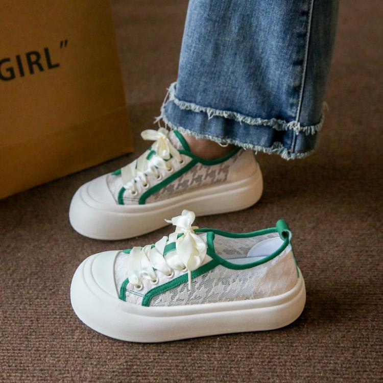 厚底鞋 小白鞋女2023夏季薄款鏤空板鞋蕾絲網面透氣運動鞋網紗單鞋-細節圖4