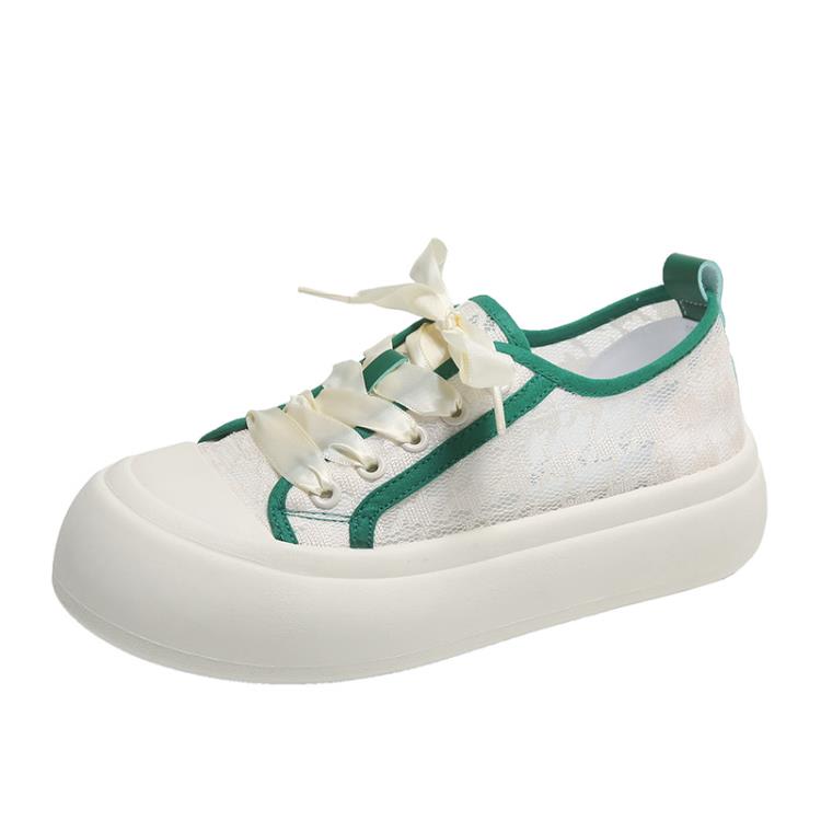 厚底鞋 小白鞋女2023夏季薄款鏤空板鞋蕾絲網面透氣運動鞋網紗單鞋-細節圖6