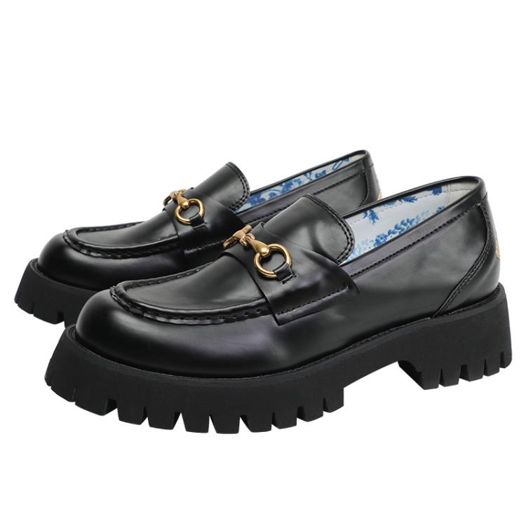 樂福鞋 女小蜜蜂厚底2023秋款歐美馬銜扣真皮單鞋松糕底小皮鞋女鞋-細節圖5