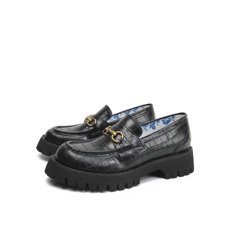 樂福鞋 女小蜜蜂厚底2023秋款歐美馬銜扣真皮單鞋松糕底小皮鞋女鞋-細節圖6