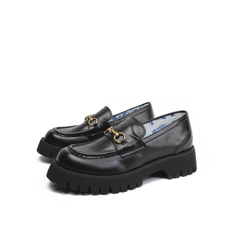 樂福鞋 女小蜜蜂厚底2023秋款歐美馬銜扣真皮單鞋松糕底小皮鞋女鞋-細節圖8