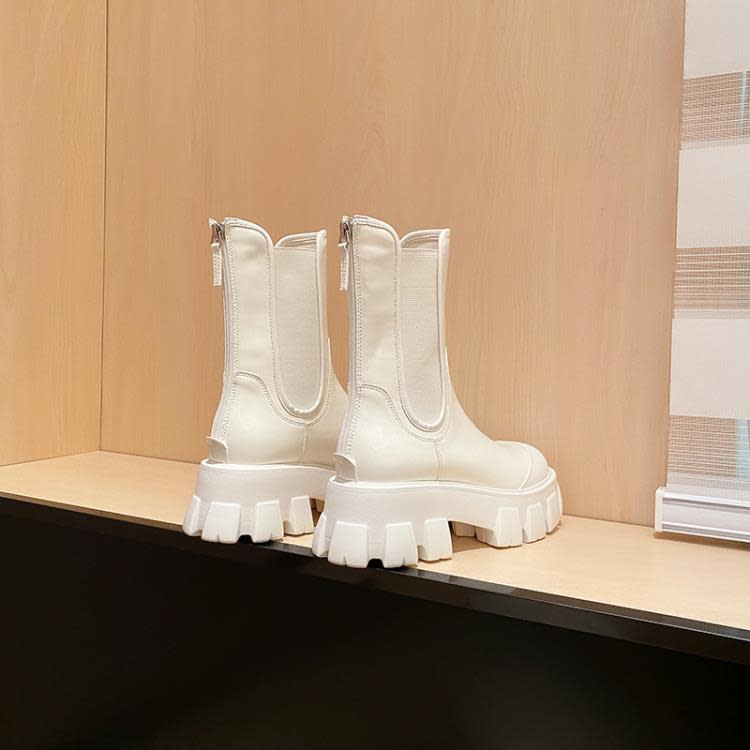 短靴 2023迪麗熱巴同款馬丁靴女秋厚底粗跟中筒英倫風顯瘦黑色靴子-細節圖4