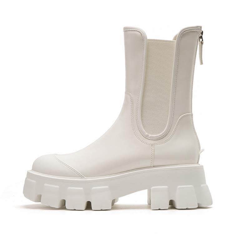 短靴 2023迪麗熱巴同款馬丁靴女秋厚底粗跟中筒英倫風顯瘦黑色靴子-細節圖5