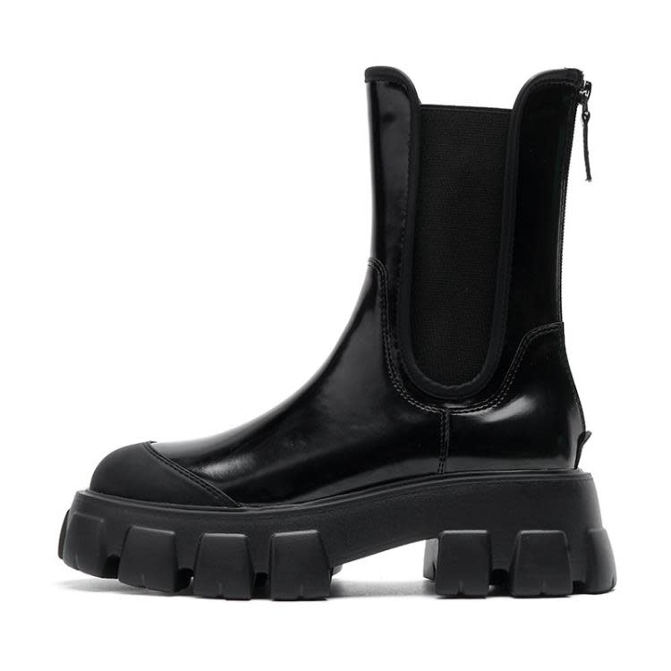 短靴 2023迪麗熱巴同款馬丁靴女秋厚底粗跟中筒英倫風顯瘦黑色靴子-細節圖6