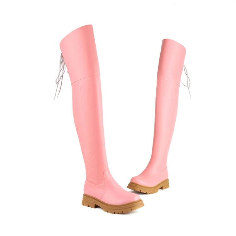 Dropshopping2023秋冬季歐美風中跟平臺40-43拉鍊圓頭過膝女靴潮-細節圖7