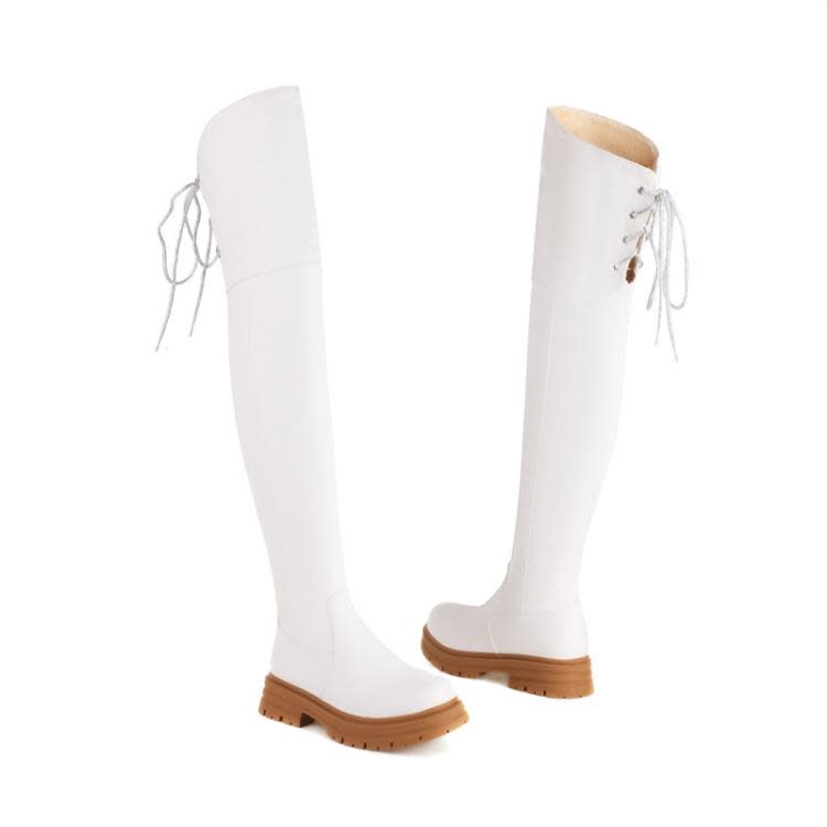 Dropshopping2023秋冬季歐美風中跟平臺40-43拉鍊圓頭過膝女靴潮-細節圖8