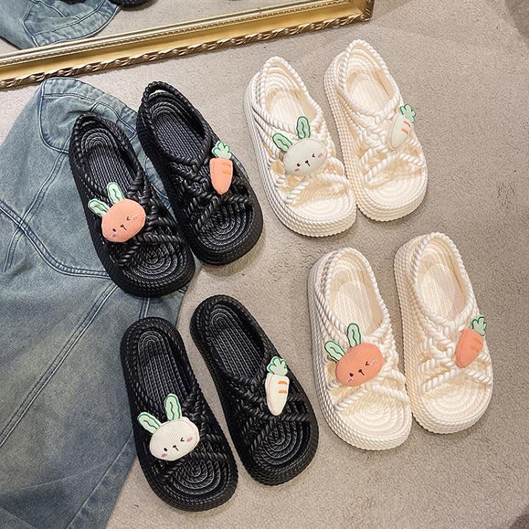 厚底鞋 涼鞋女外穿2023年新款夏季網紅仙女風松糕可愛兔子沙灘羅馬鞋-細節圖3