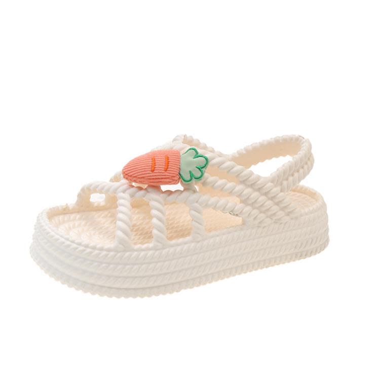 厚底鞋 涼鞋女外穿2023年新款夏季網紅仙女風松糕可愛兔子沙灘羅馬鞋-細節圖5