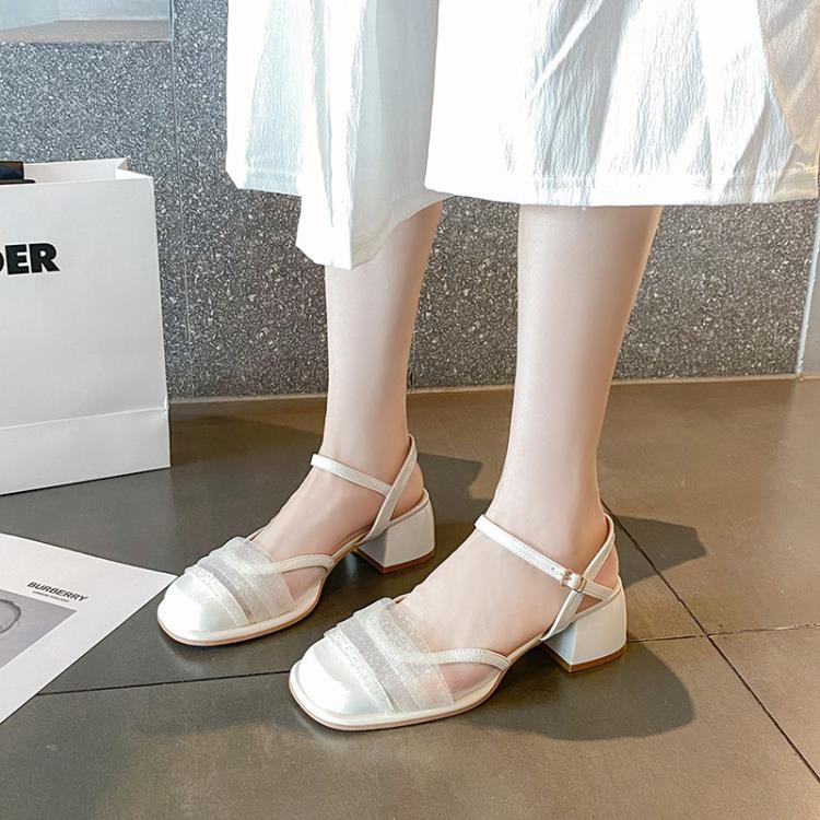 高跟鞋 包頭涼鞋女2023年夏季時尚新款仙女風法式瑪麗珍粗跟涼鞋女士-細節圖2